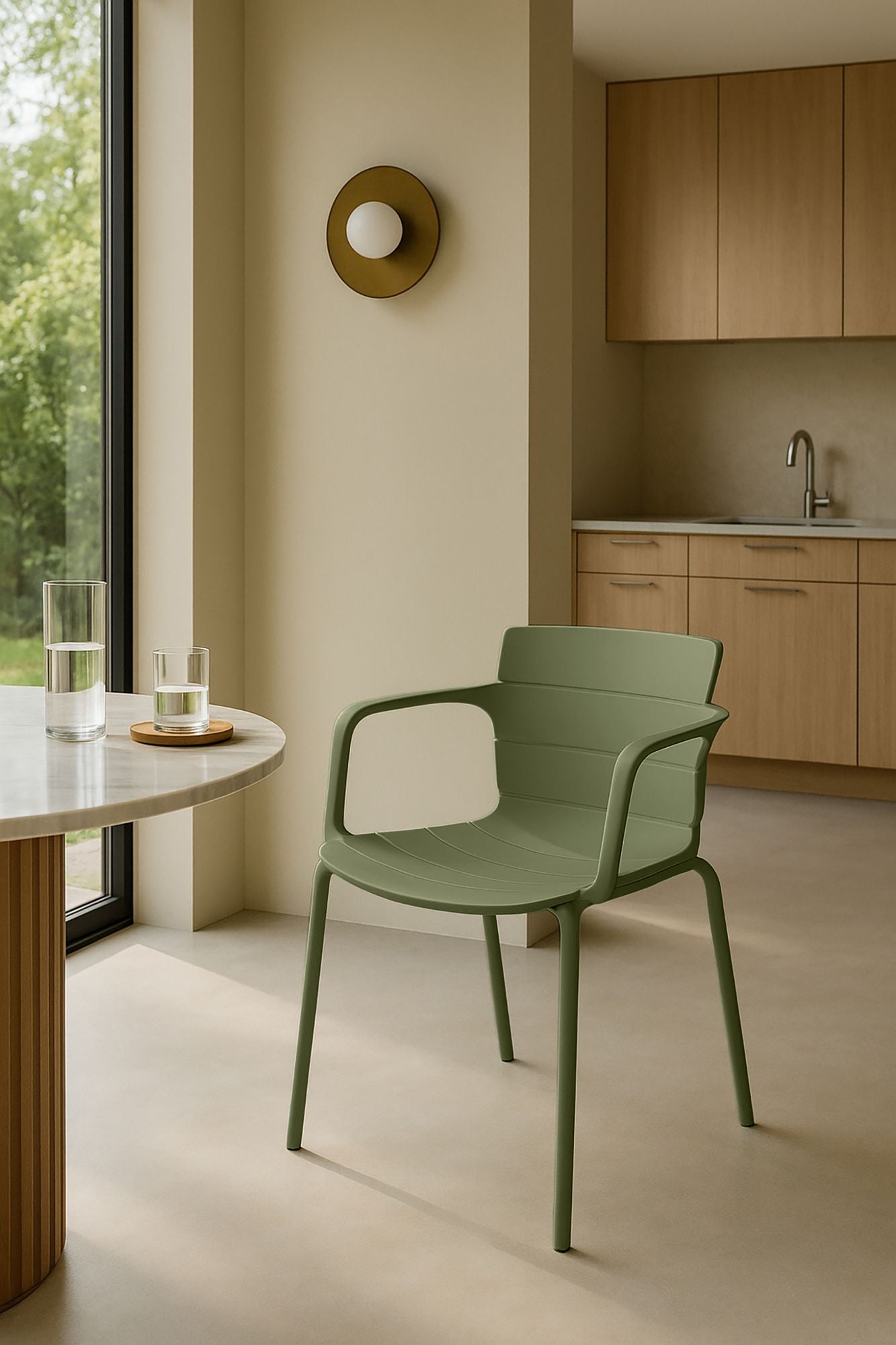 Juego de 4 sillones de mesa de interior Montauk - Polipropileno y metal verde