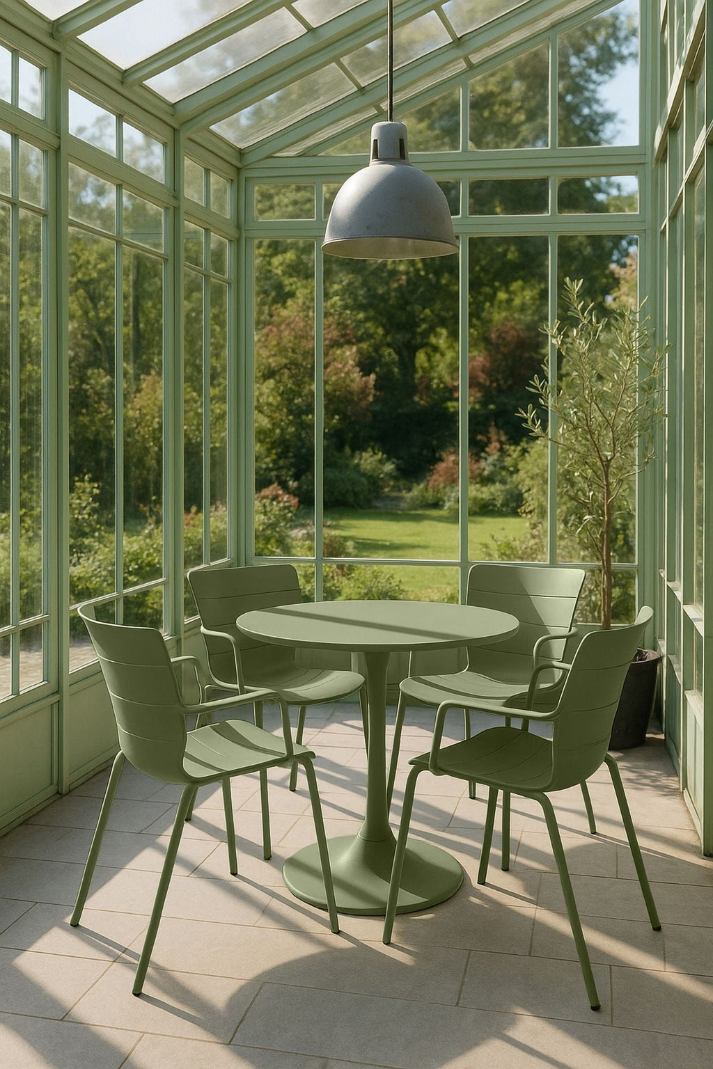 Juego de 4 sillones de mesa de interior Montauk - Polipropileno y metal verde