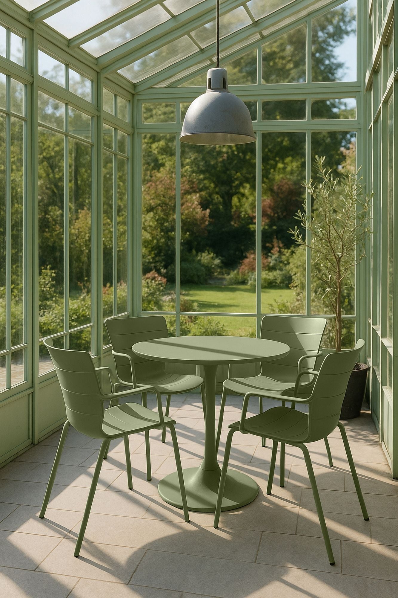 Juego de 4 sillones de mesa de interior Montauk - Polipropileno y metal verde