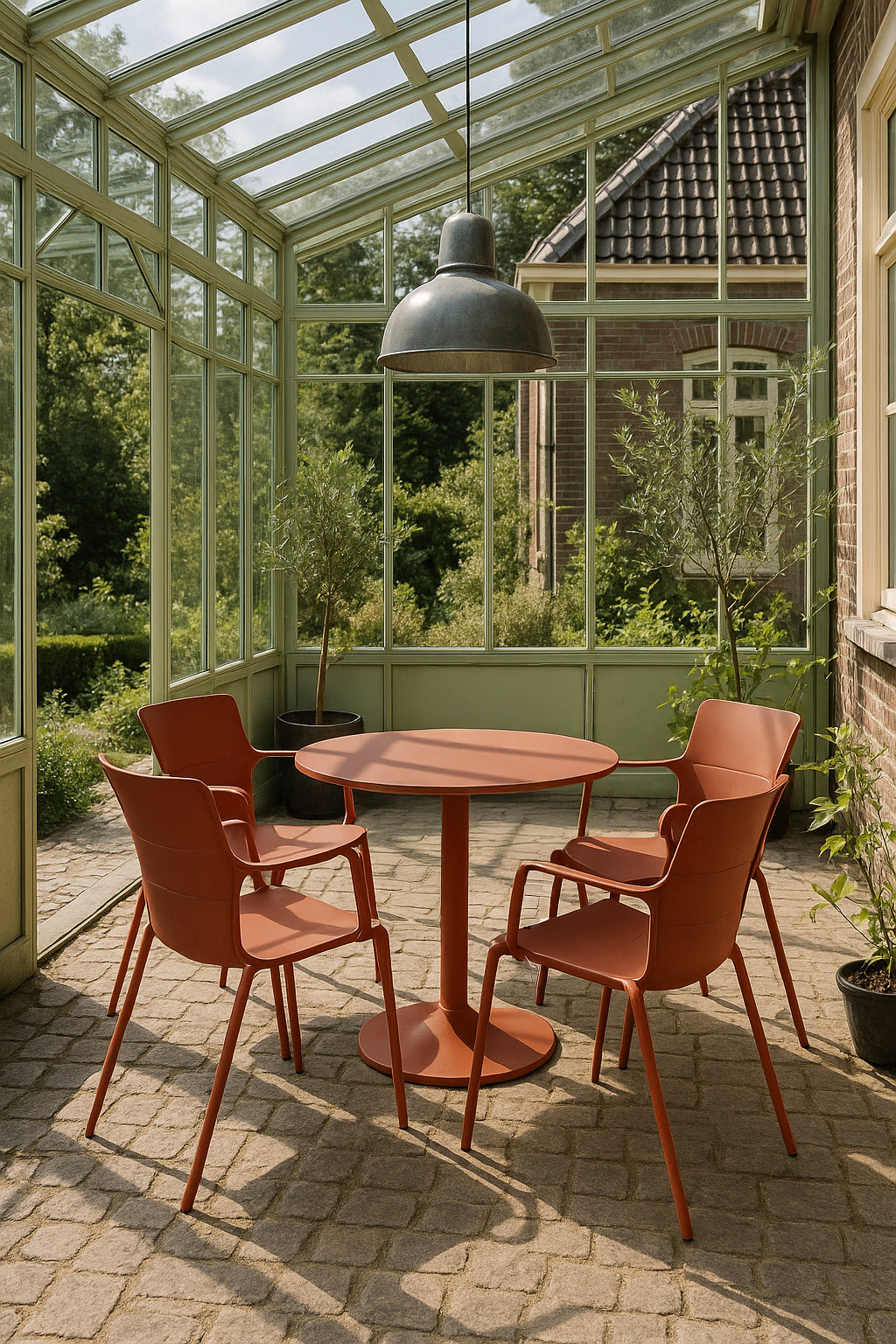 Juego de 4 sillones de mesa para interior Montauk - Polipropileno y metal ladrillo