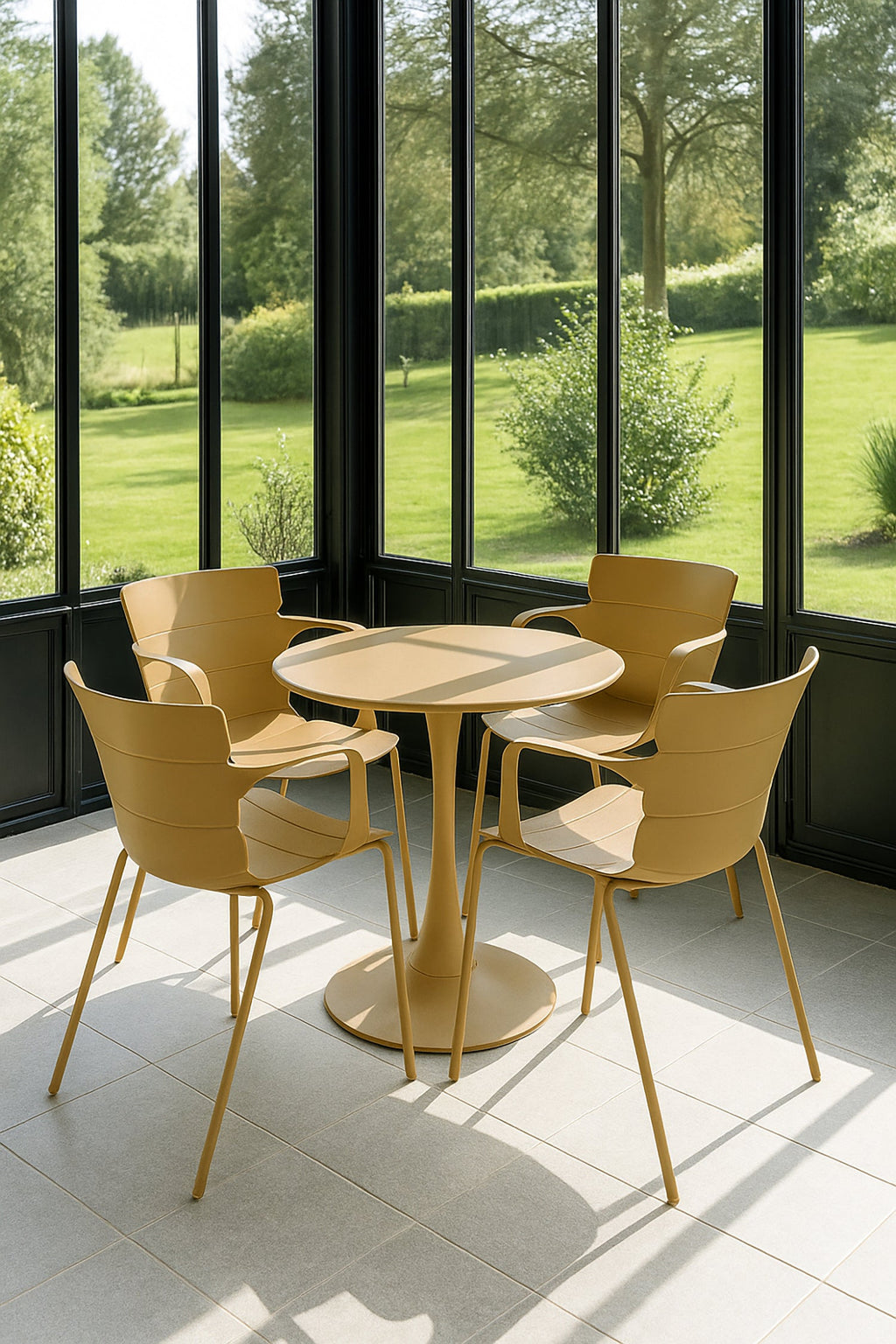 Set of 4 Montauk Indoor Table Armchairs - Polypropylene and Ocher Metal