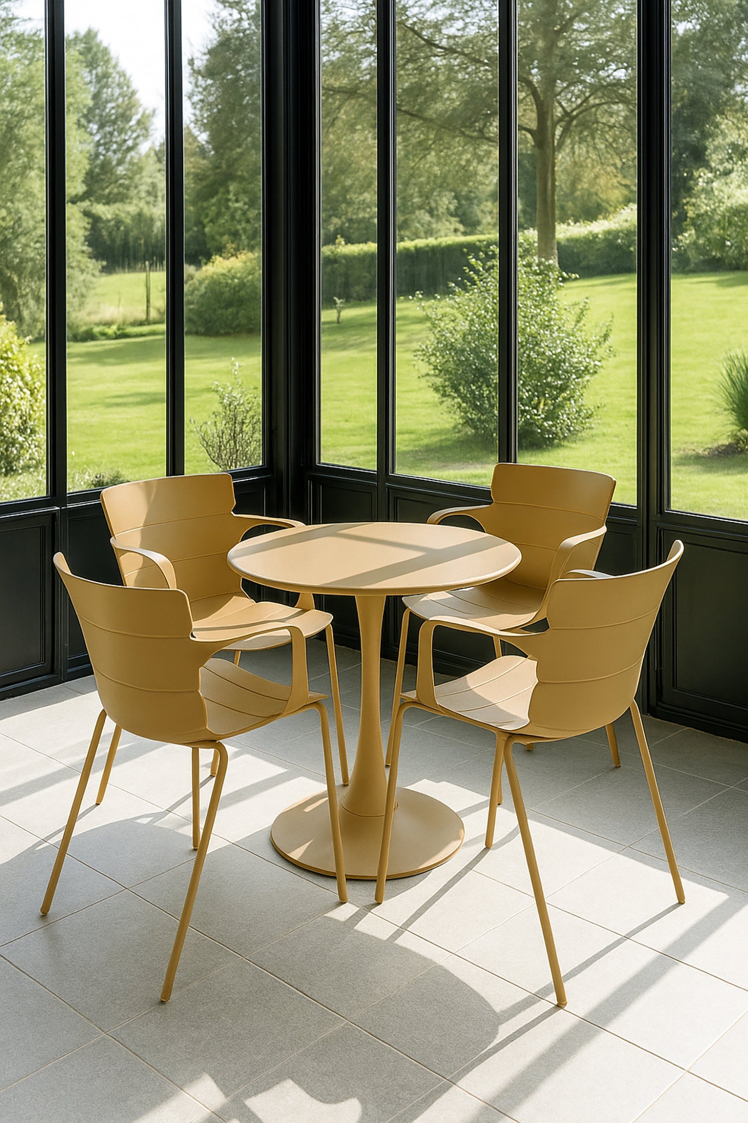 Set of 4 Montauk Indoor Table Armchairs - Polypropylene and Ocher Metal