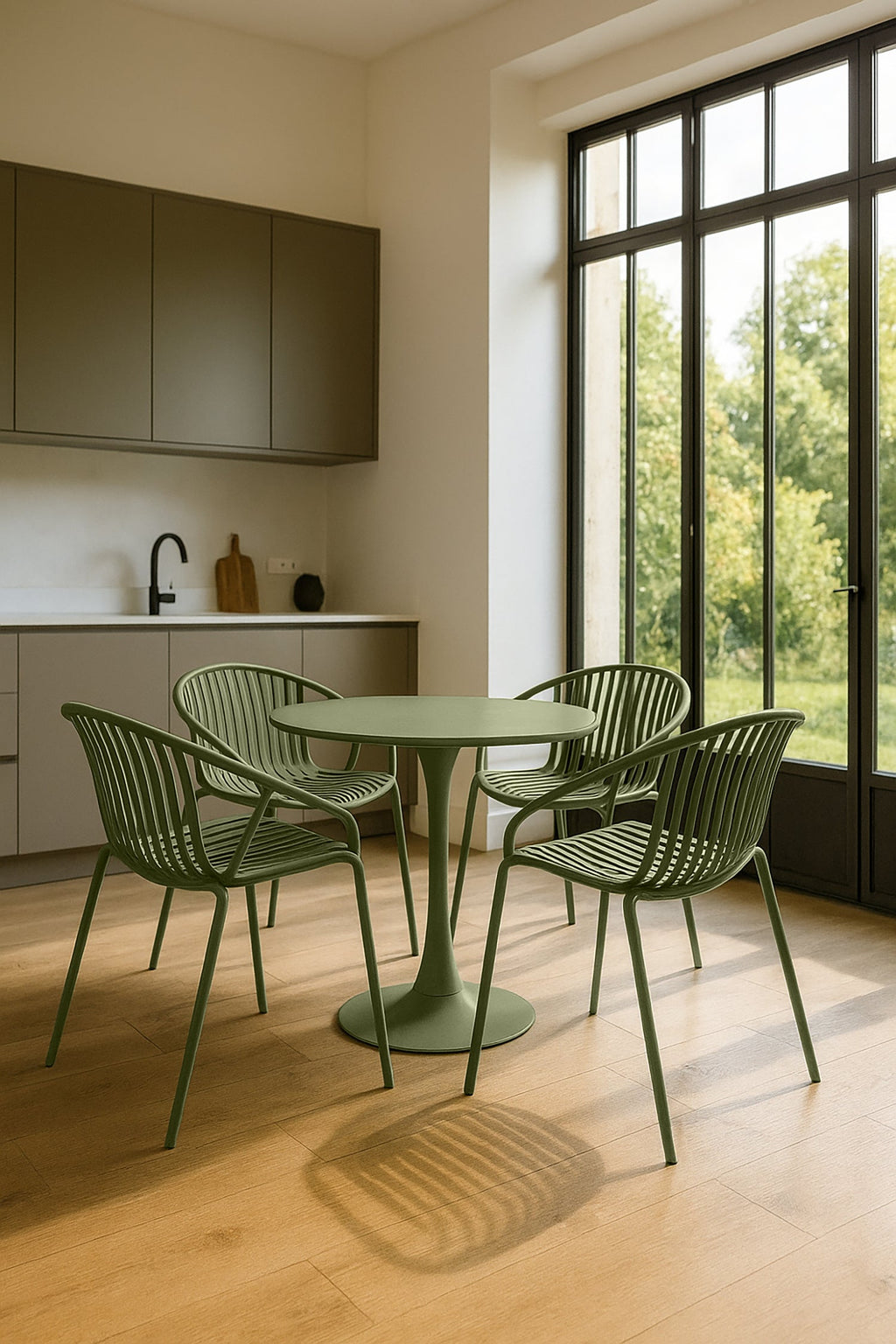 Juego de 4 sillones de mesa de interior Calypso - Polipropileno y metal verde