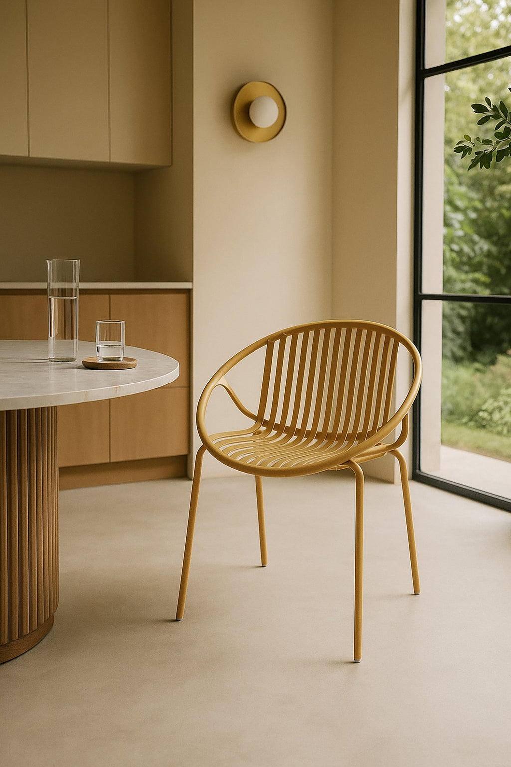Juego de 4 sillones de mesa de interior Calypso - Polipropileno y metal ocre