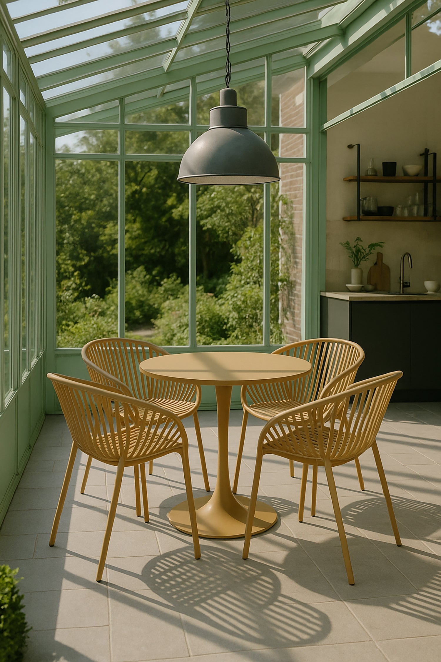 Juego de 4 sillones de mesa de interior Calypso - Polipropileno y metal ocre