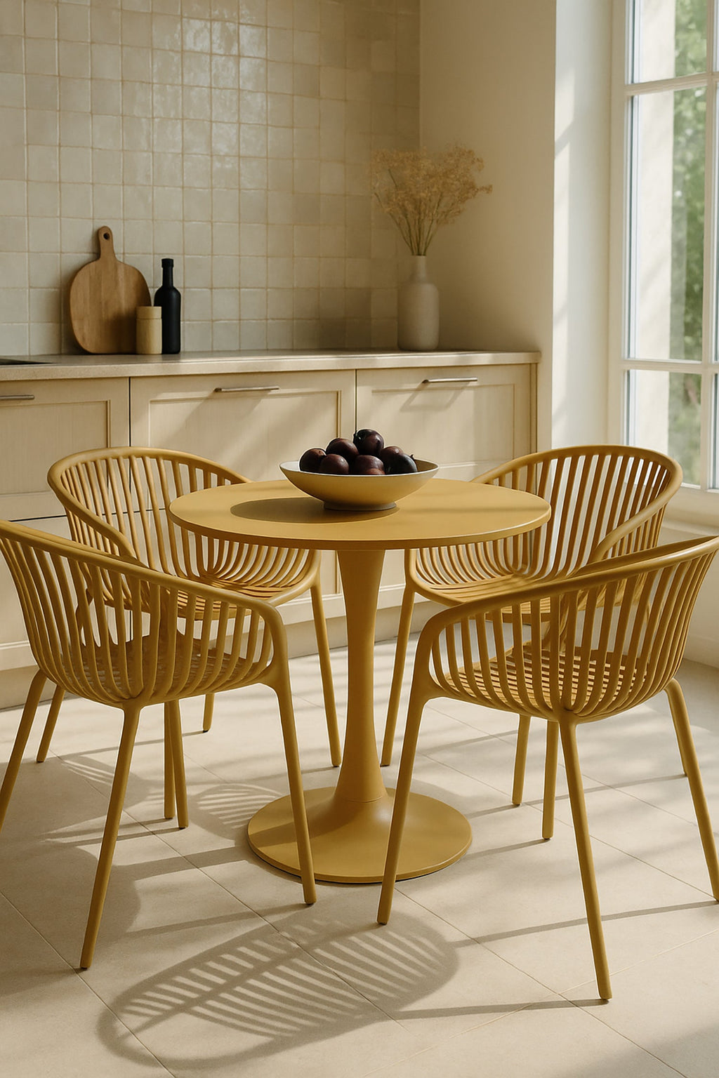 Juego de 4 sillones de mesa de interior Calypso - Polipropileno y metal ocre