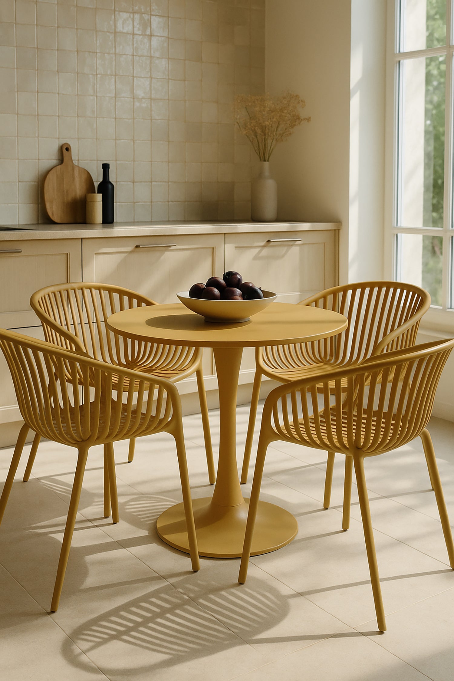 Juego de 4 sillones de mesa de interior Calypso - Polipropileno y metal ocre
