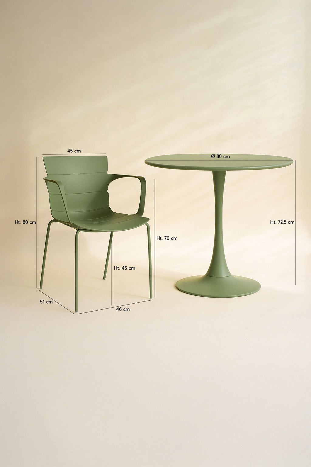 Montauk Indoor Table And 4 Armchairs Set - Polypropylene And Green Metal