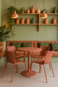 Montauk Indoor Table And 4 Armchairs Set - Polypropylene And Brick Metal