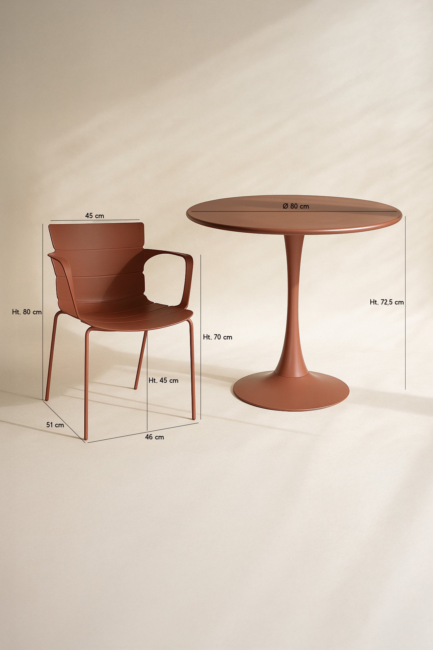 Montauk Indoor Table And 4 Armchairs Set - Polypropylene And Brick Metal