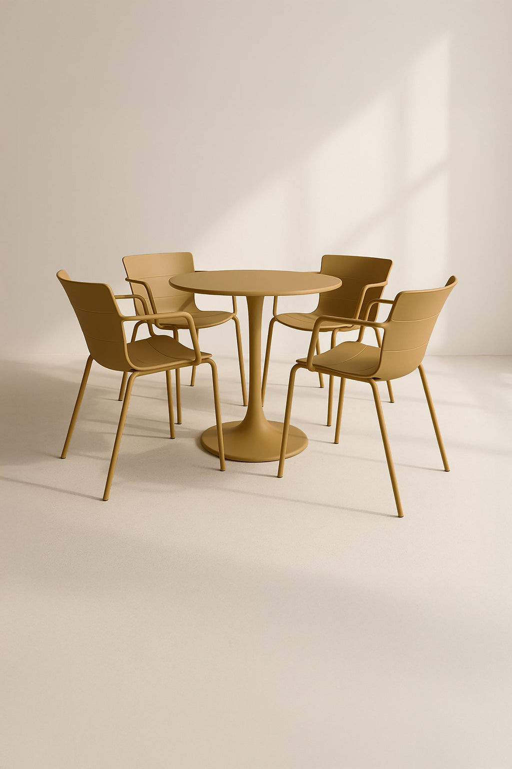 Montauk Indoor Table And 4 Armchairs Set - Polypropylene And Ocher Metal