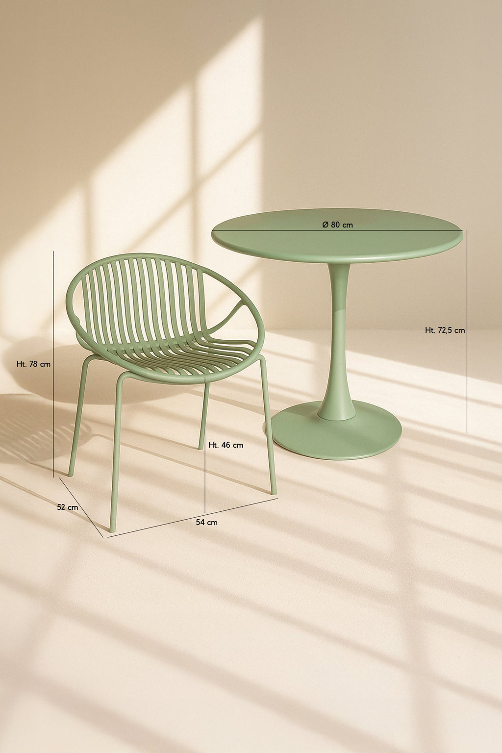 Conjunto de mesa y 4 sillones de interior Calypso - Polipropileno y metal verde