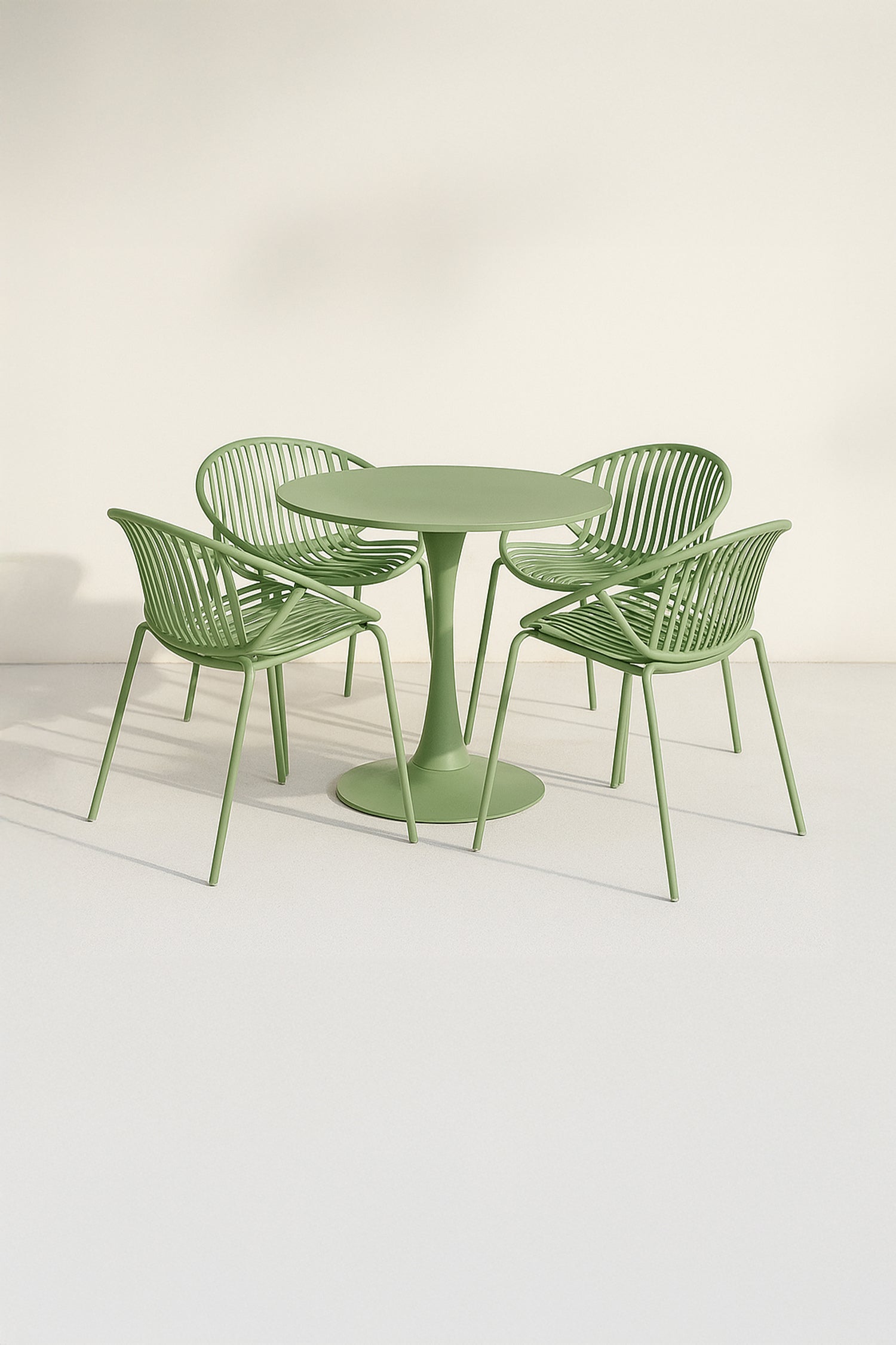 Conjunto de mesa y 4 sillones de interior Calypso - Polipropileno y metal verde