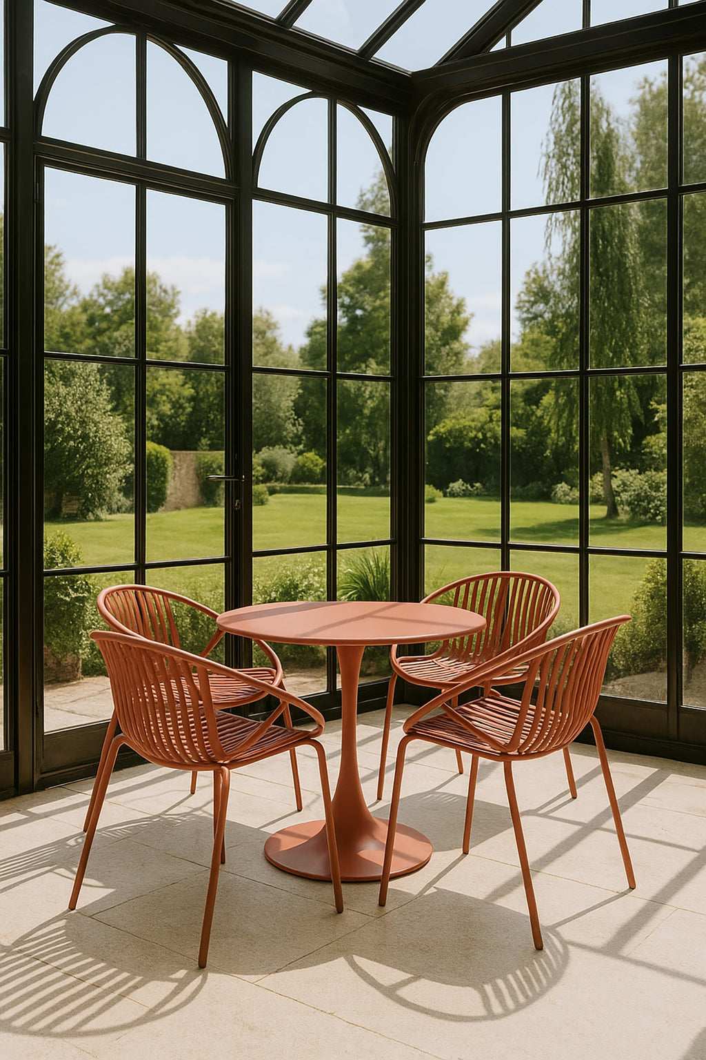 Conjunto De Mesa Y 4 Sillones De Interior Calypso - Polipropileno Y Metal Ladrillo