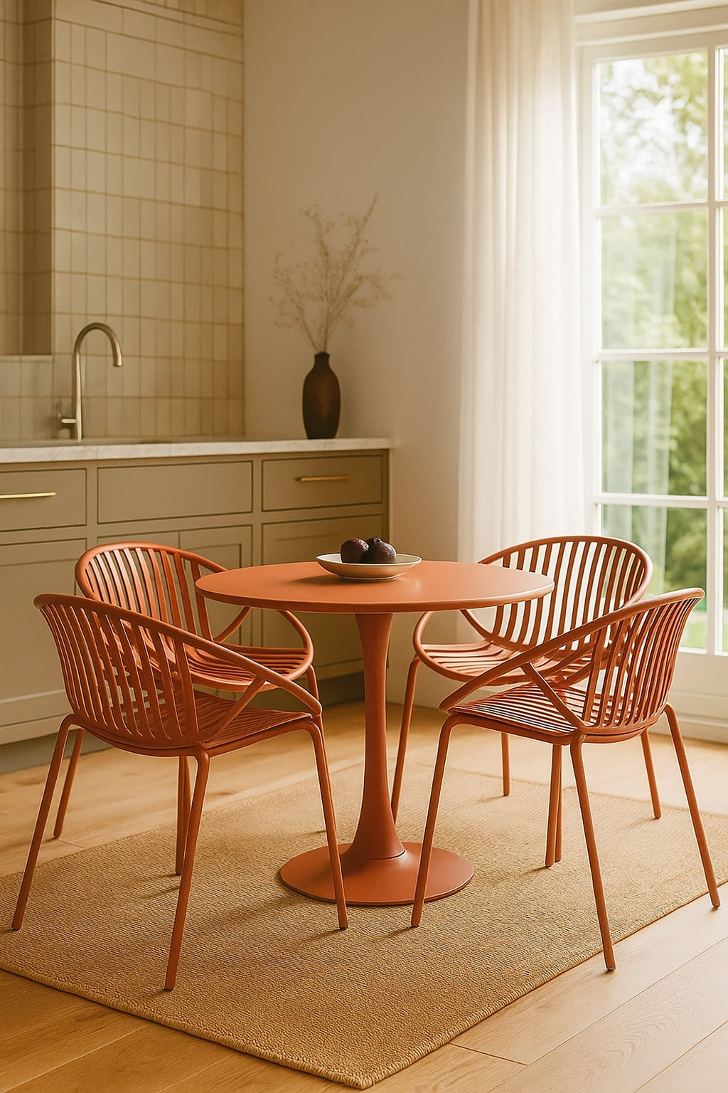 Conjunto De Mesa Y 4 Sillones De Interior Calypso - Polipropileno Y Metal Ladrillo
