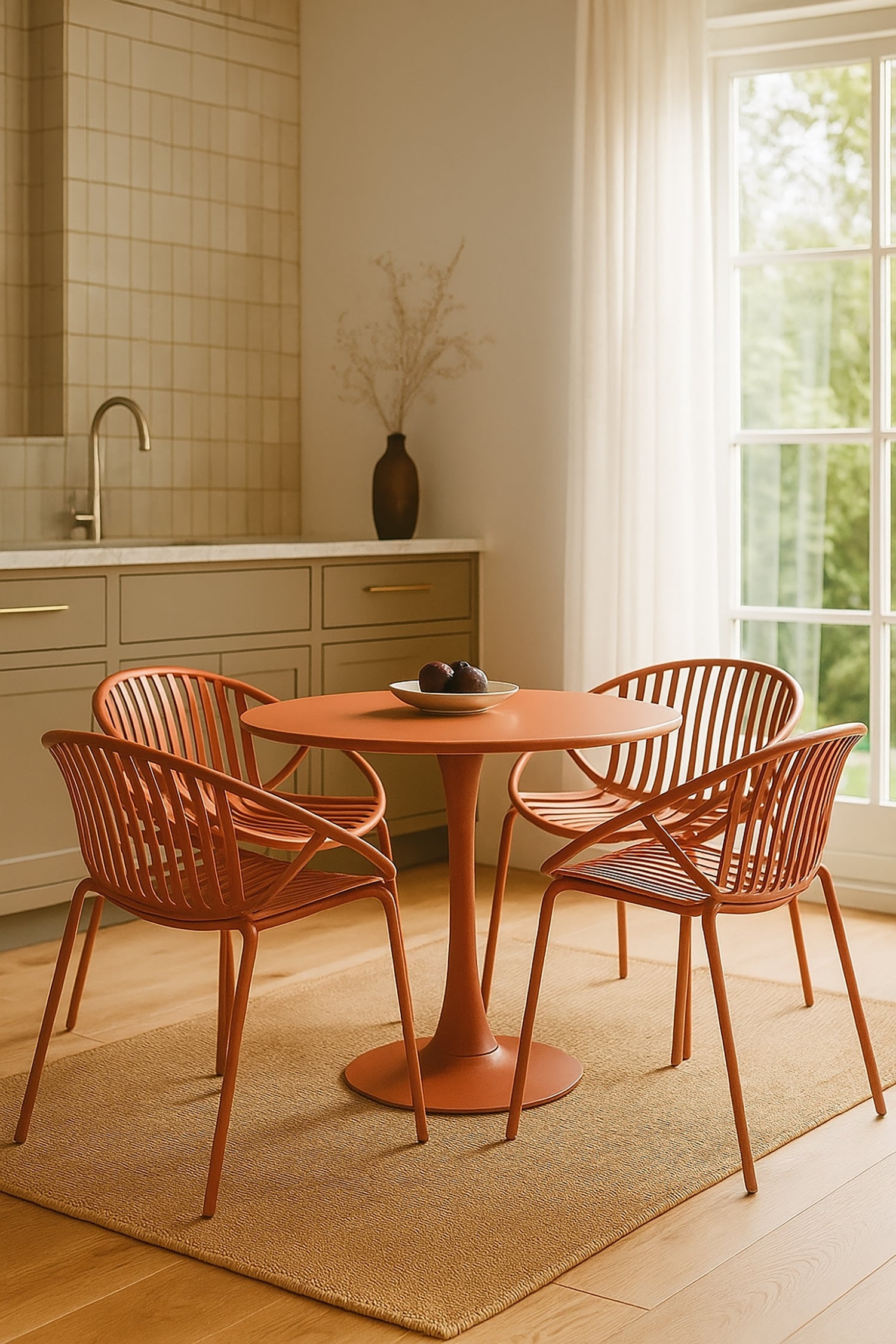 Conjunto De Mesa Y 4 Sillones De Interior Calypso - Polipropileno Y Metal Ladrillo