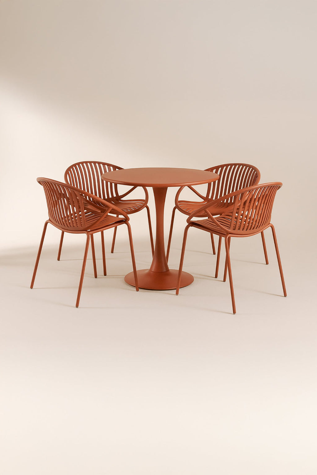 Conjunto De Mesa Y 4 Sillones De Interior Calypso - Polipropileno Y Metal Ladrillo