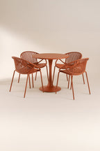 Conjunto De Mesa Y 4 Sillones De Interior Calypso - Polipropileno Y Metal Ladrillo