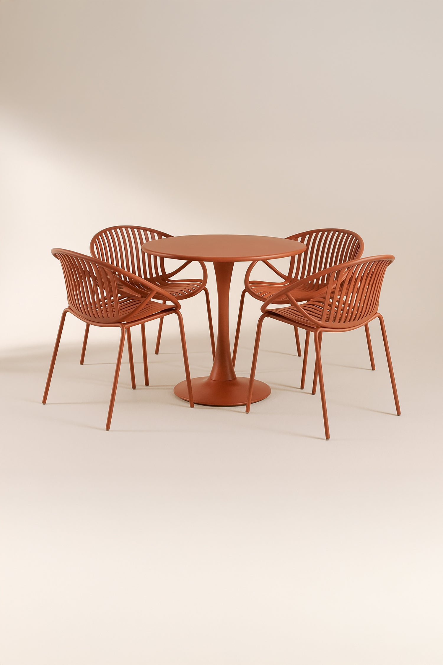 Conjunto De Mesa Y 4 Sillones De Interior Calypso - Polipropileno Y Metal Ladrillo