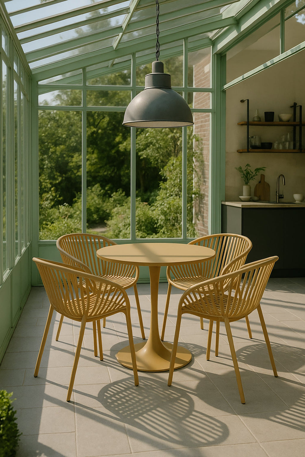Calypso Indoor Table And 4 Armchairs Set - Polypropylene And Ocher Metal