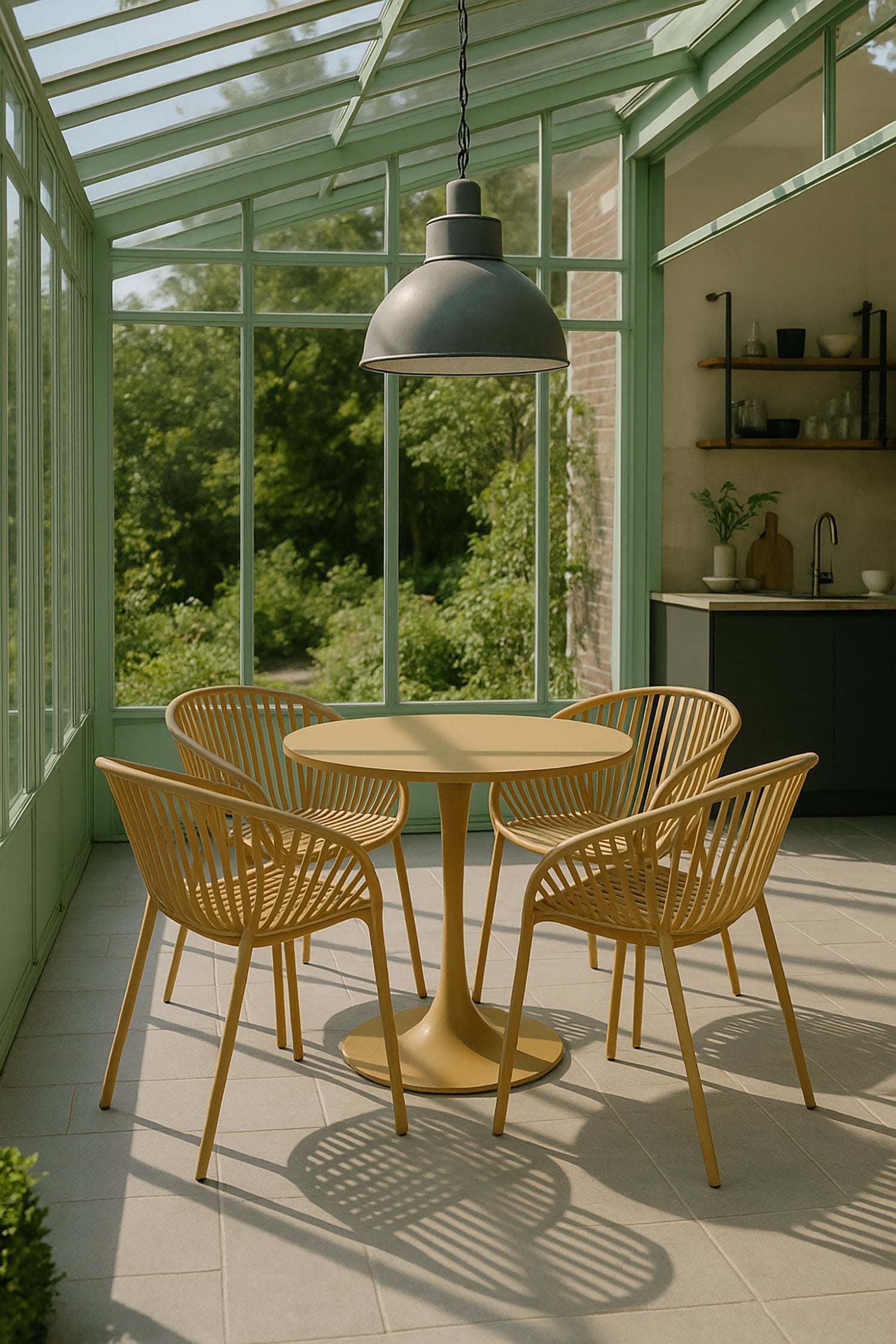 Calypso Indoor Table And 4 Armchairs Set - Polypropylene And Ocher Metal