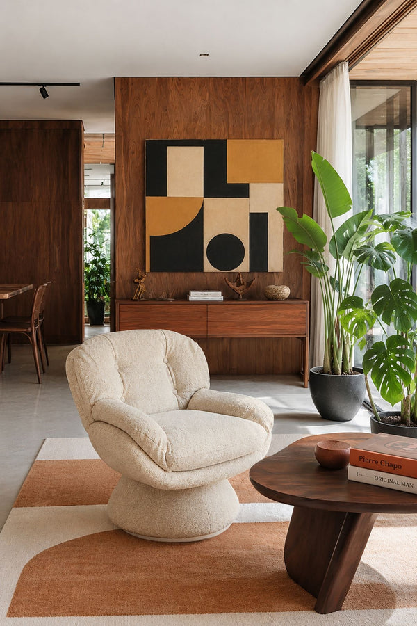 Gustave - Fauteuil Pivotant - Tissu Chiné - Beige