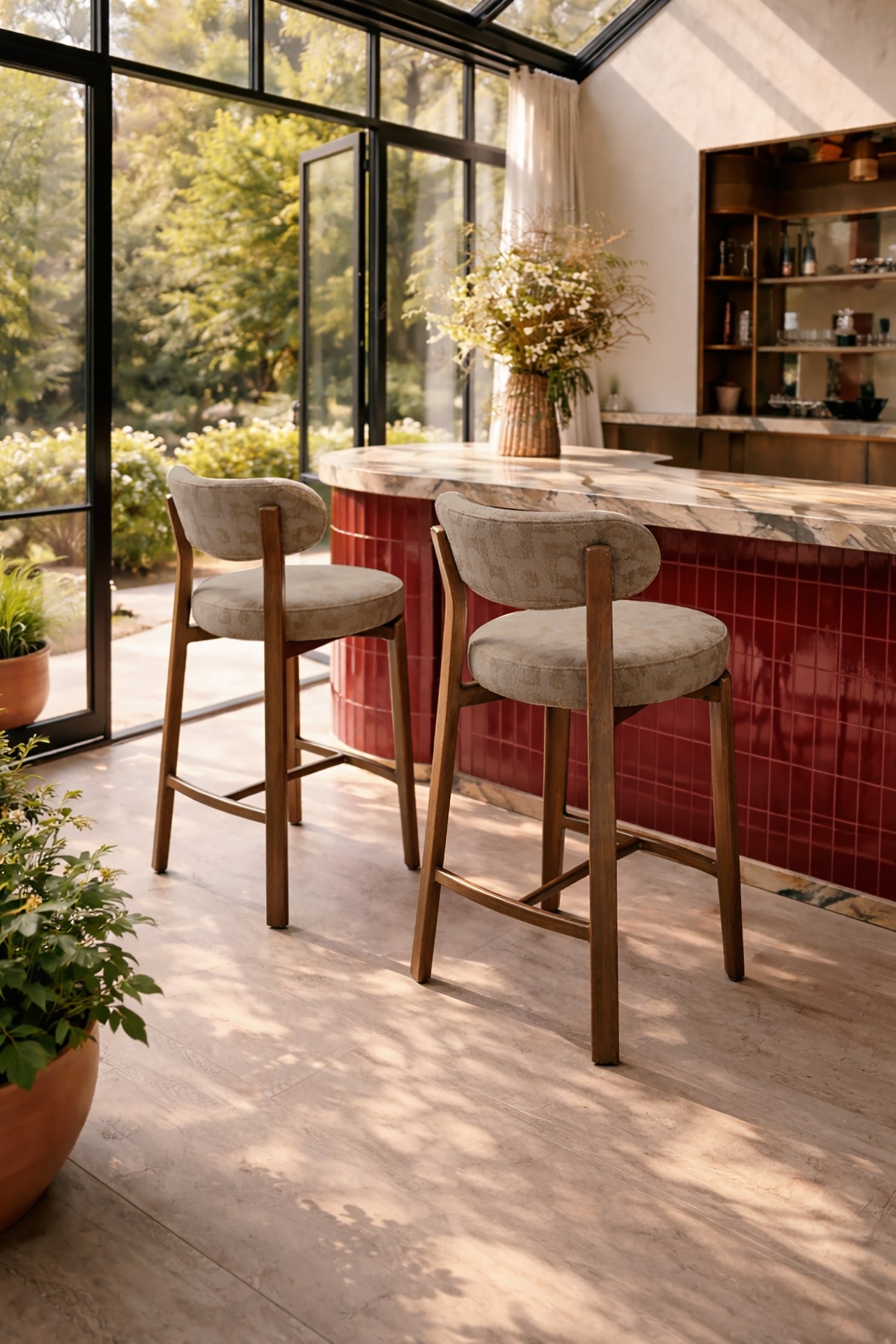 Suzie - Lot 2 Chaises De Bar - Effet Bois/Tissu/Métal - Taupe