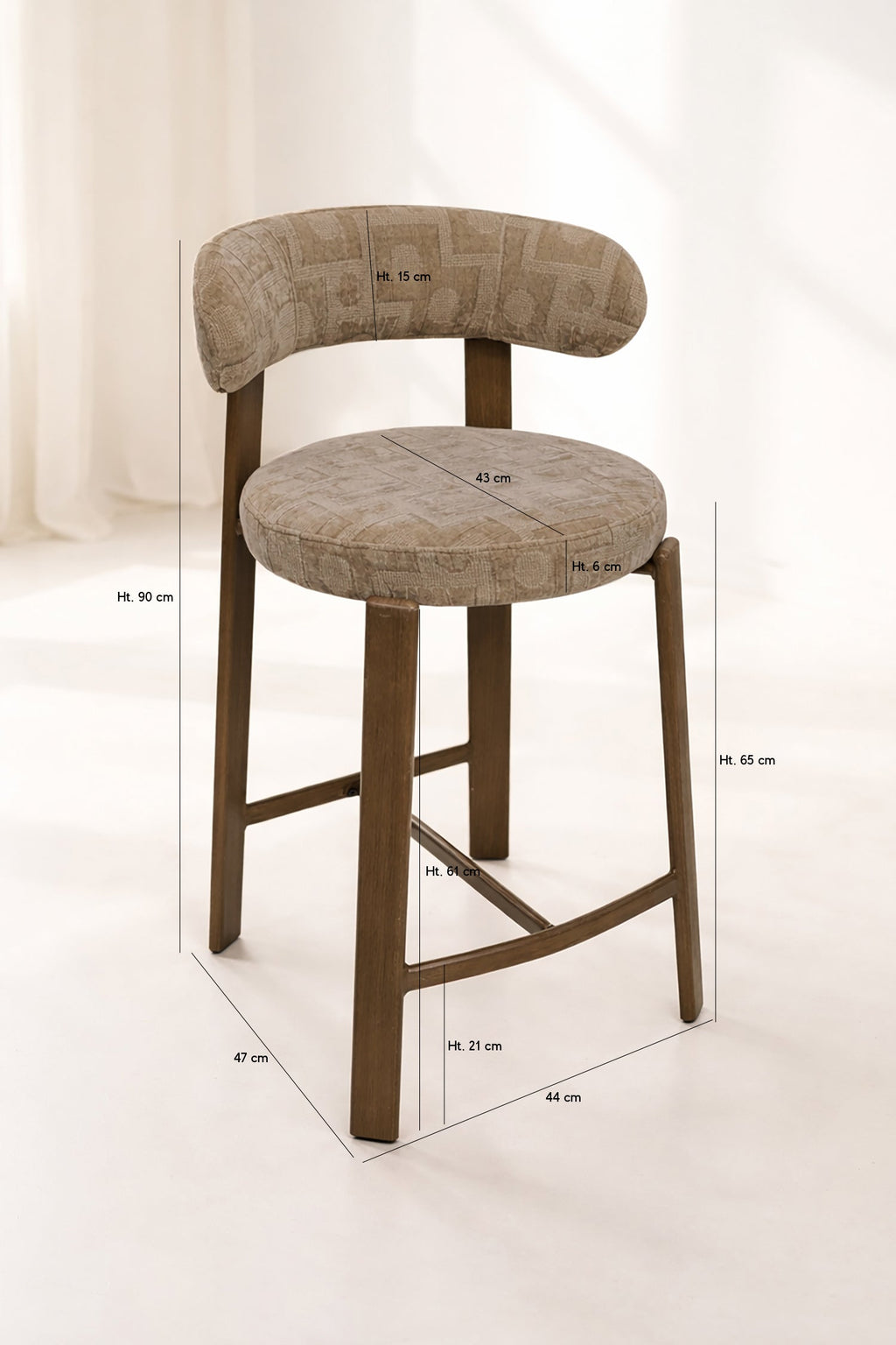 Suzie - Lot 2 Chaises De Bar - Effet Bois/Tissu/Métal - Taupe