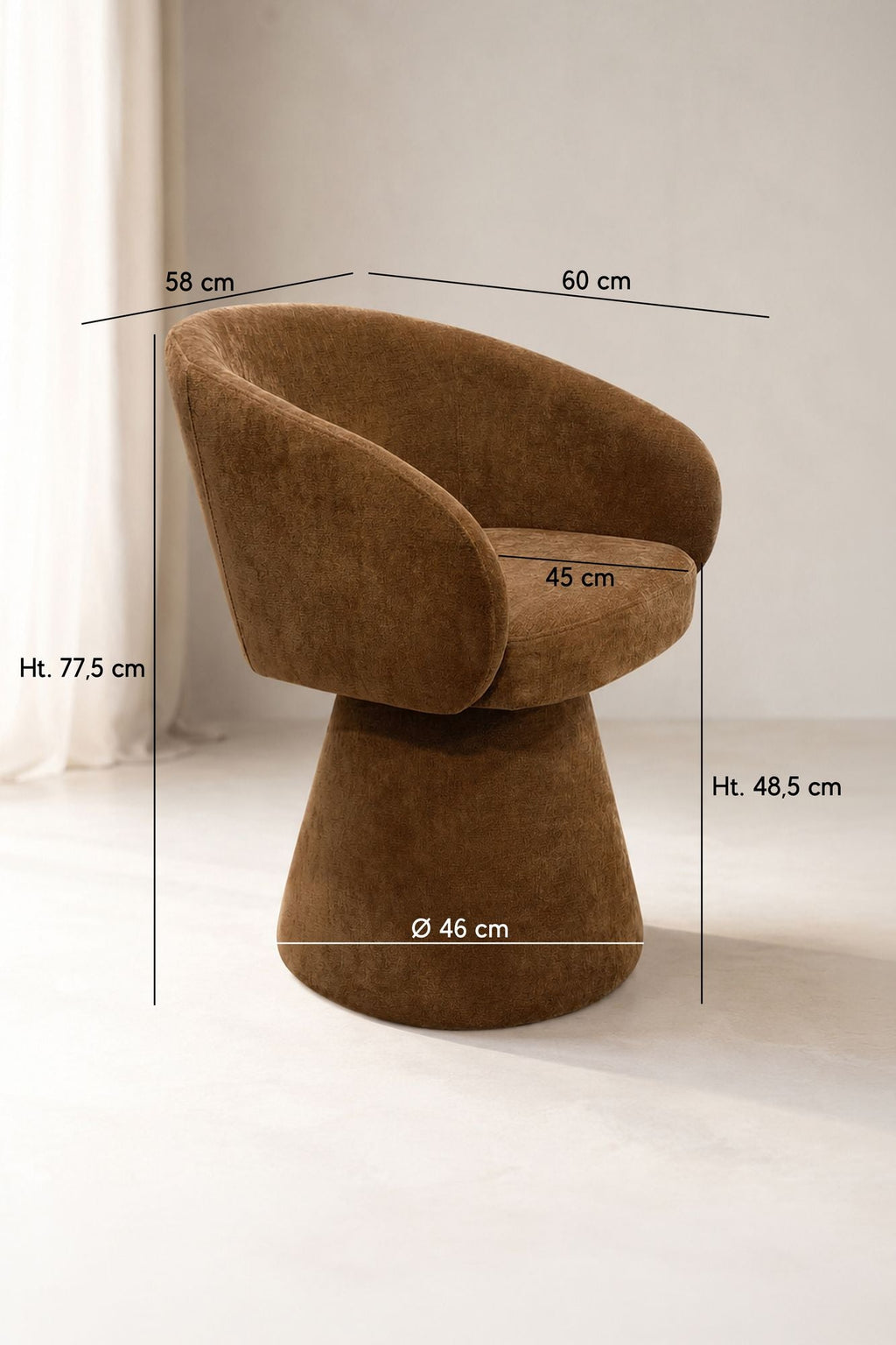 Alba - Fauteuil De Table Pivotant - Tissu Effet Chenille - Terre De Sienne
