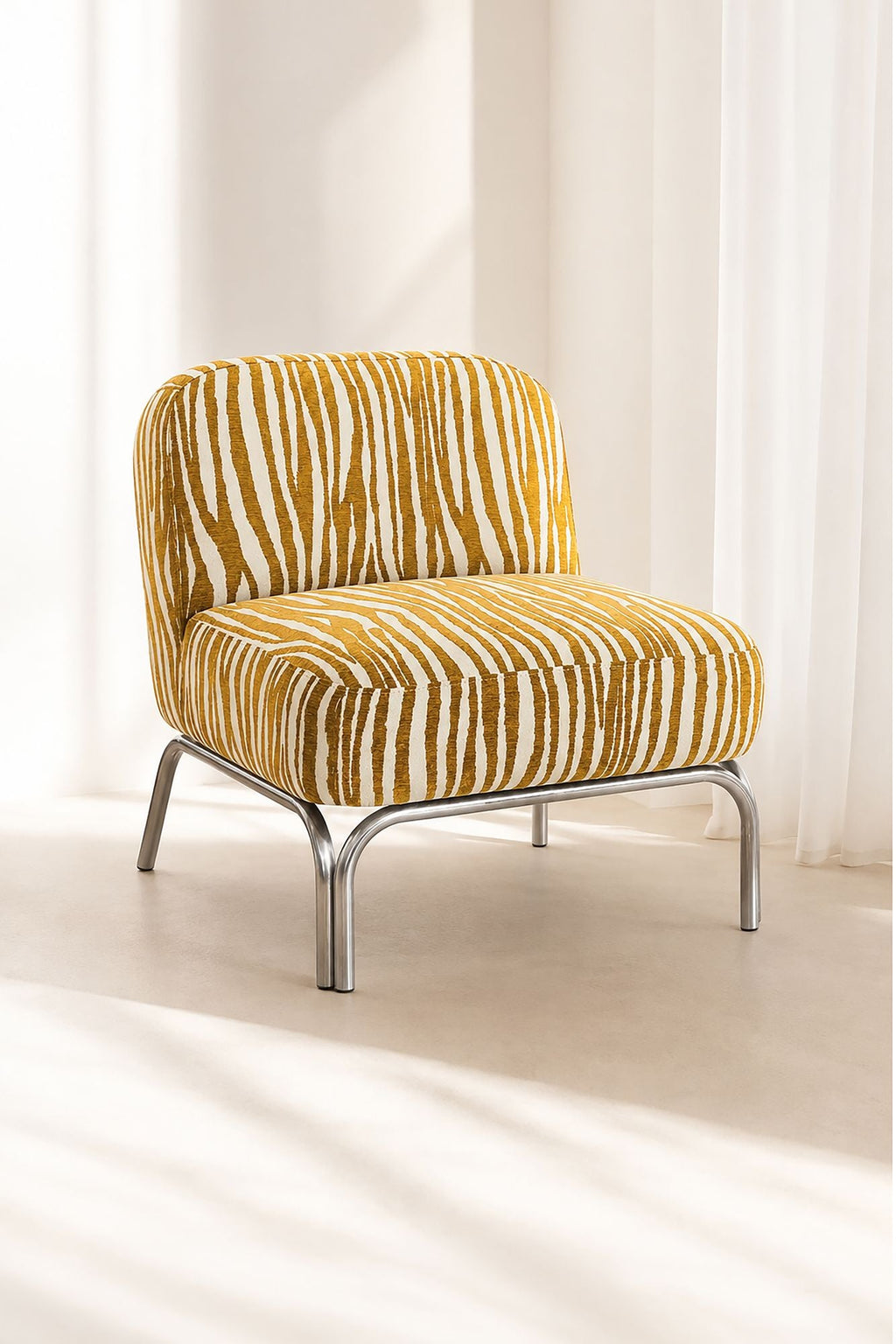Savara - Fauteuil - Tissu Chenille Zébré - Ocre