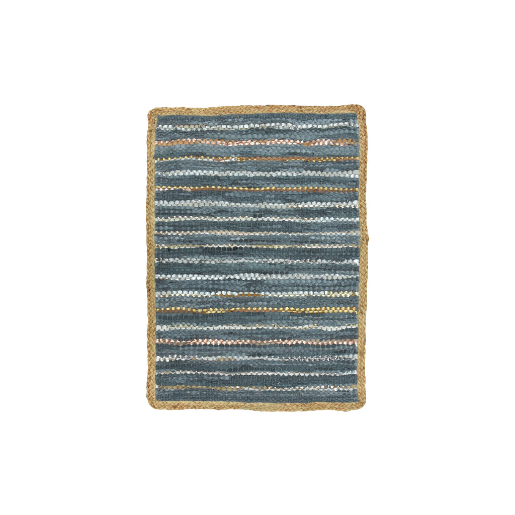 Alfombra Asma Azul En Cuero Reciclado - Yute Y Algodón