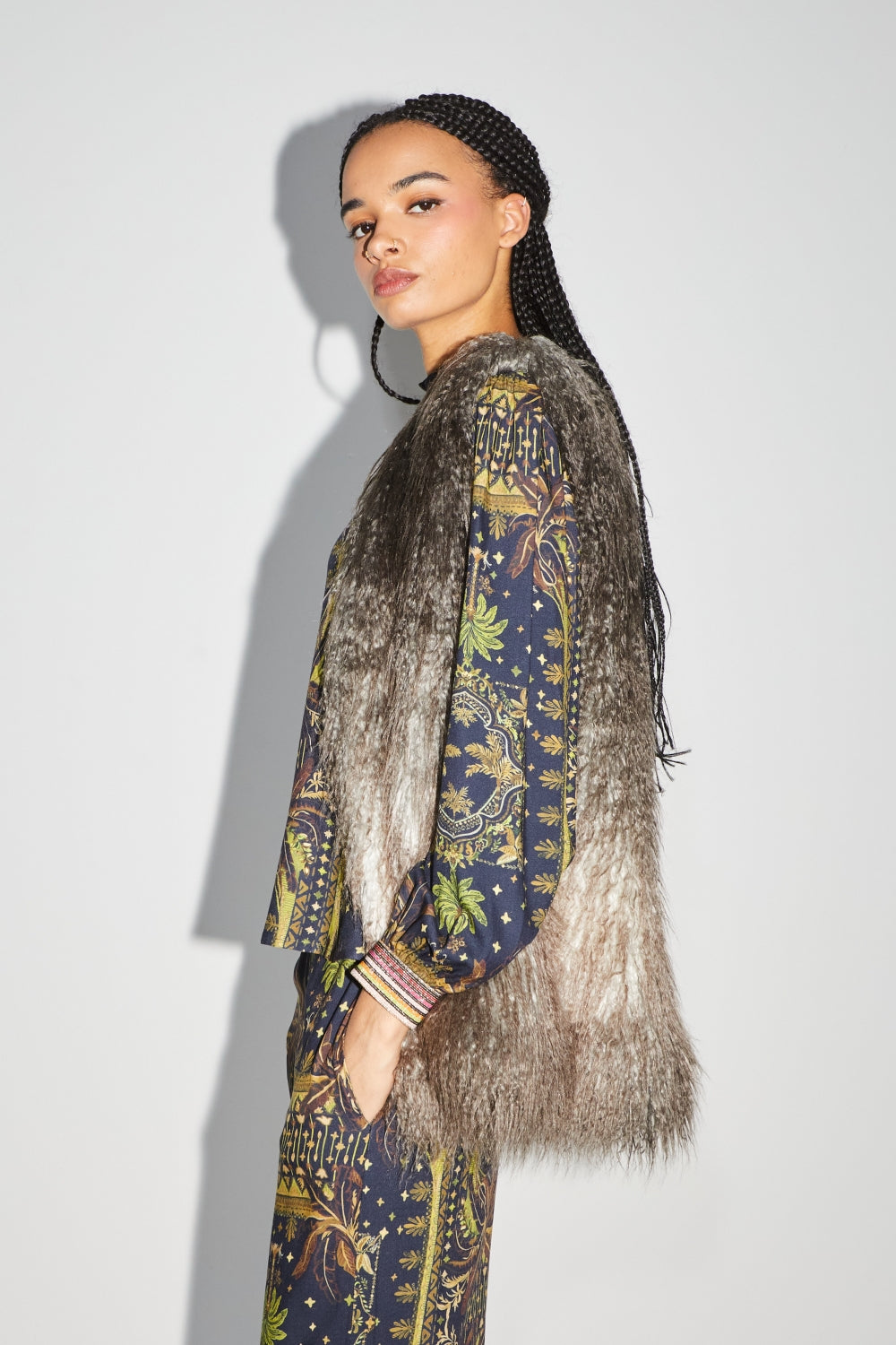 The Morris Faux Fur Tie And Dye Sleeveless Jacket