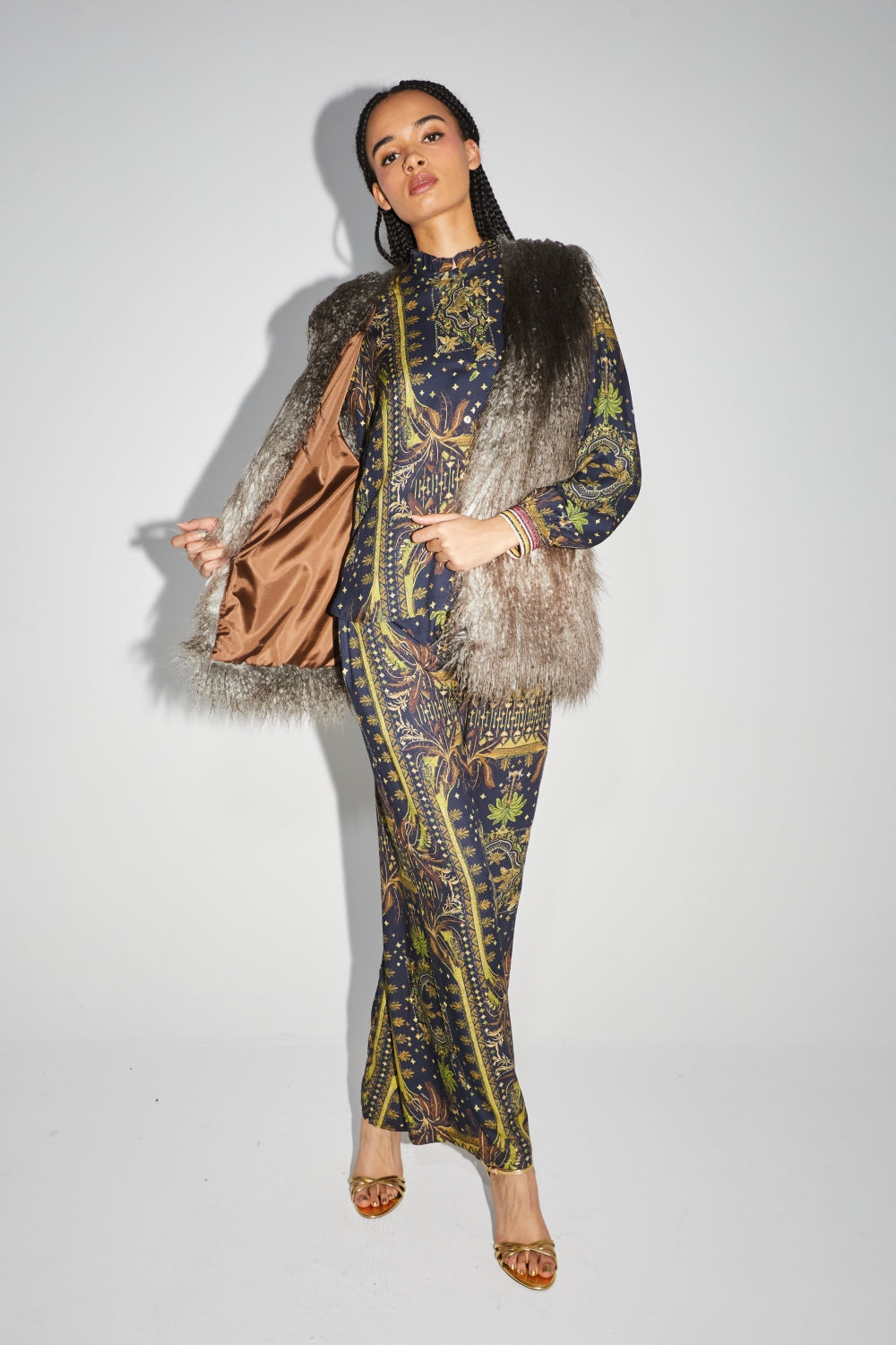 The Morris Faux Fur Tie And Dye Sleeveless Jacket