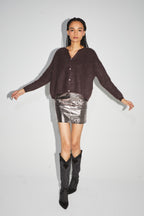 The Stella Gray Metallic Leather Effect Mini Skirt