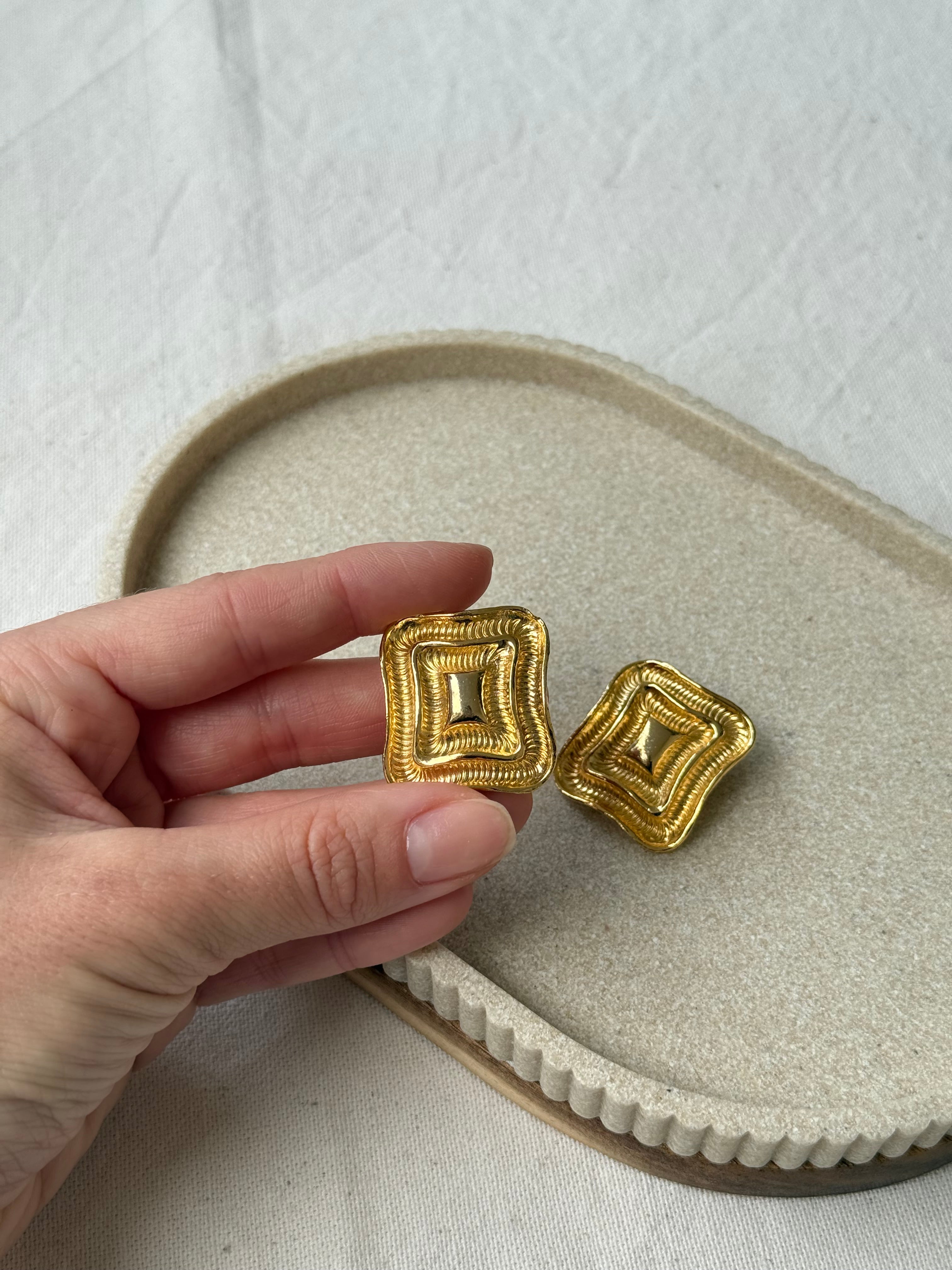 Vintage Earrings - Textured Gold Rectangles