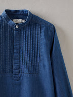 Chemise Denim Plastron - Bleu Fonce Uni - Garçon