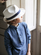 Chemise Denim Plastron - Bleu Fonce Uni - Garçon