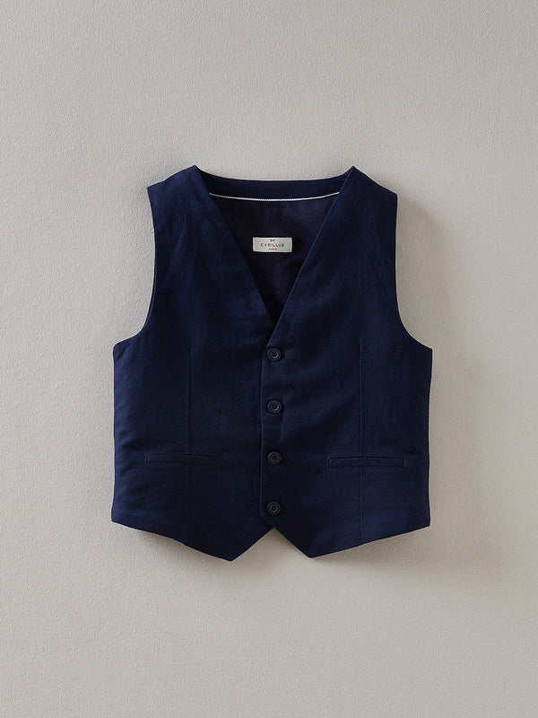Cardigan Sans Manc - Bleu Fonce Uni - Garçon