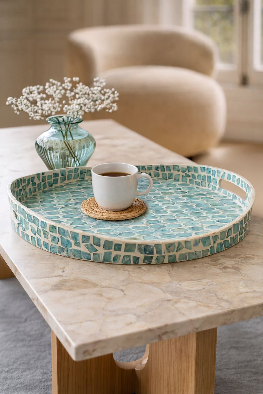 Bandeja Redonda Solna - Mdf Azul Perla