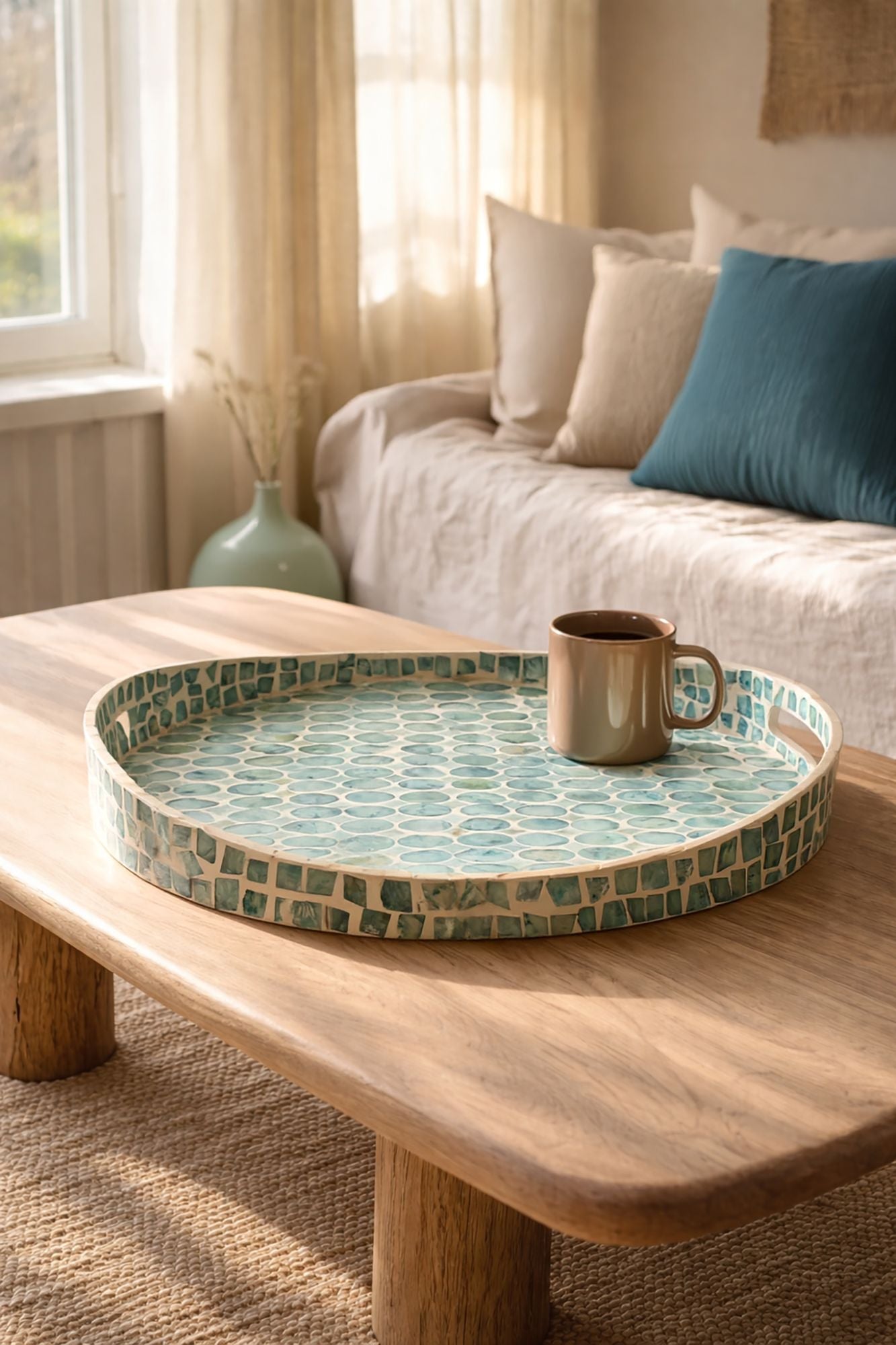 Bandeja Redonda Solna - Mdf Azul Perla