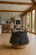 Tym Fringed Basket - Black Raffia