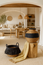 Tym Fringed Basket - Black Raffia
