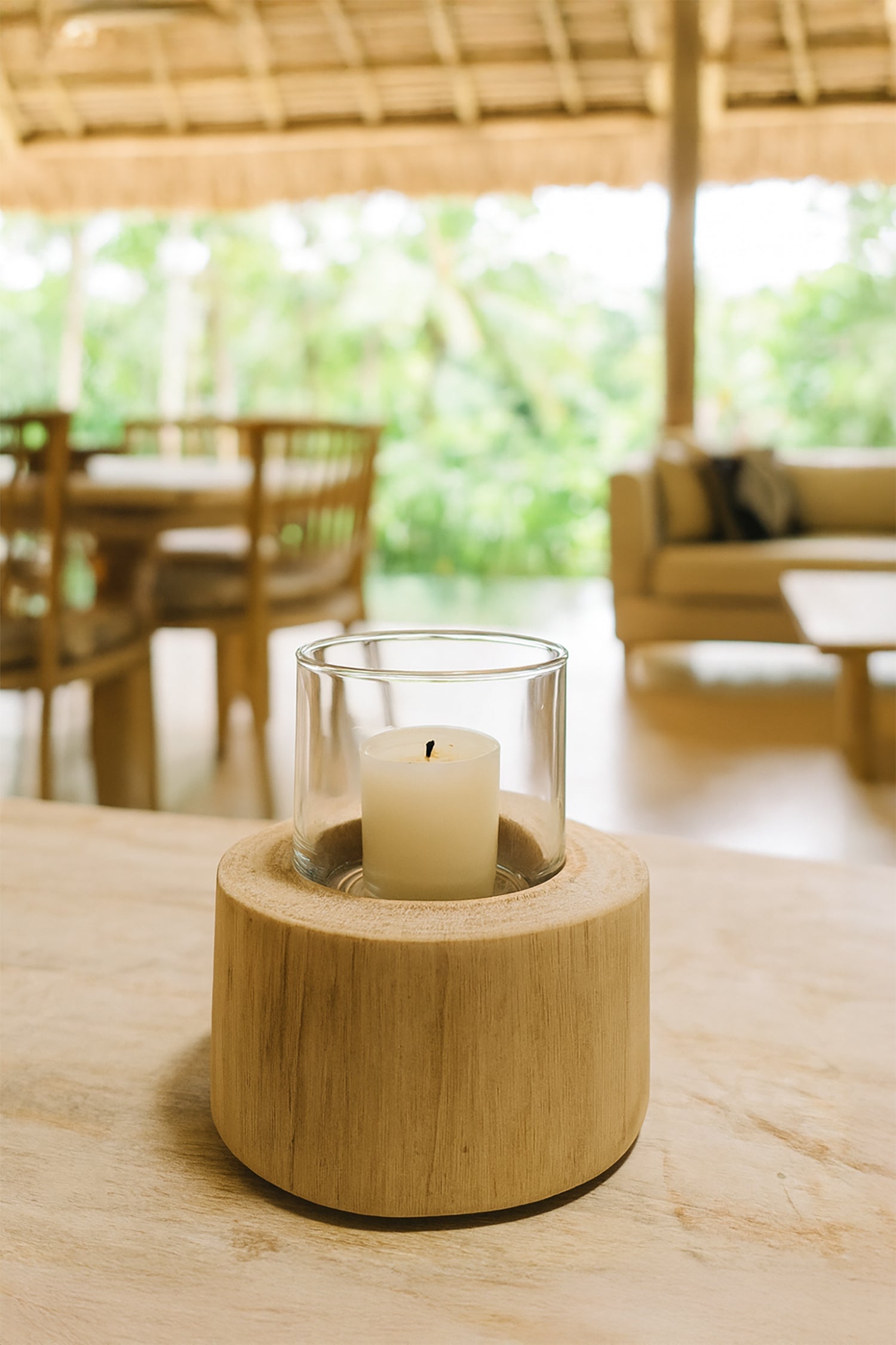 Biak - Tealight Holder - Glass and Teak Wood