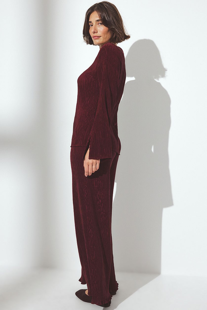 Structured Mid Waist Trousers - Burgundy