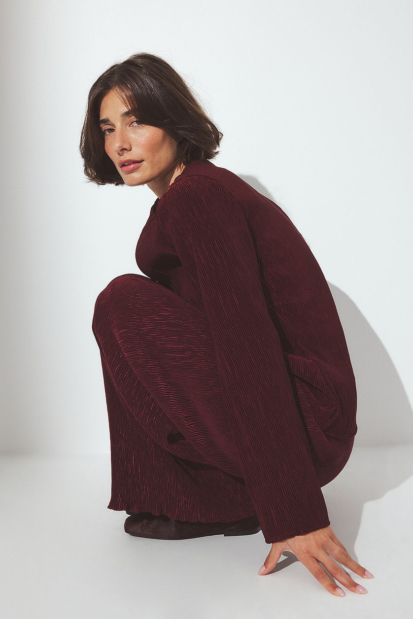 Structured Mid Waist Trousers - Burgundy