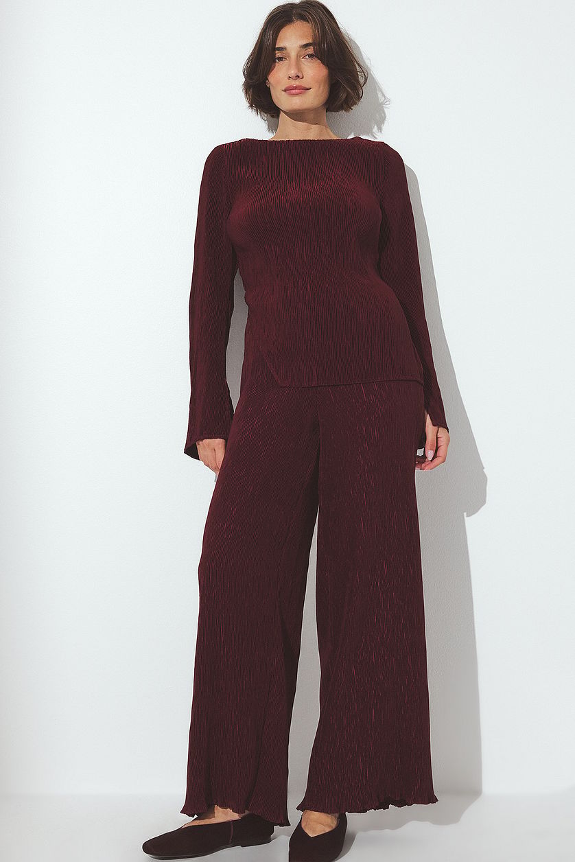 Structured Mid Waist Trousers - Burgundy