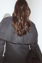 Wool Blend Wide Collar Detail Short Coat - Grey