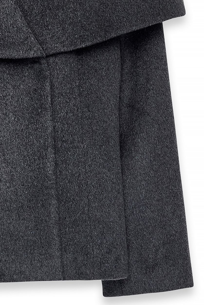 Wool Blend Wide Collar Detail Short Coat - Grey