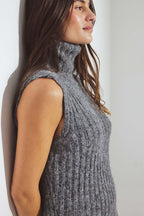 Vestido maxi de punto de mezcla de lana con cuello alto - Gris oscuro