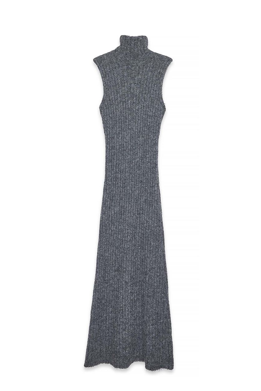 Vestido maxi de punto de mezcla de lana con cuello alto - Gris oscuro